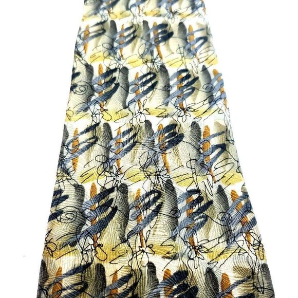 J. Garcia Beige Silk Tie Woven Wide Geometric‎ - Picture 2 of 6